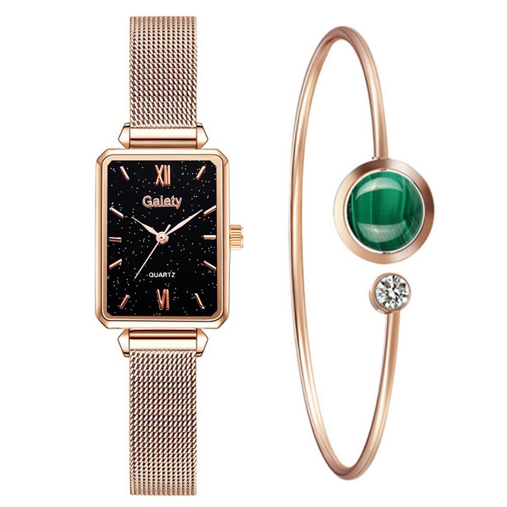 Women Watches Fashion Square Ladies Quartz Watch Bracelet Set