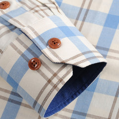 Men's Long Sleeve Plaid Shirt Pocket-less Standard-fit Button Down Shirts