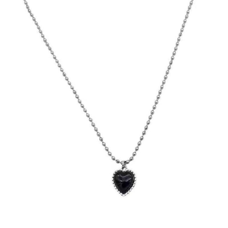 Black Heart Necklace French Metal Love Clavicle Chain Simple