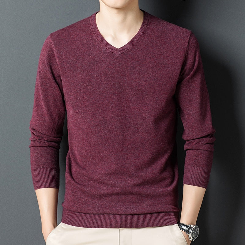 Men Woolen Sweaters Classic Business Pullover V-neck Sweater Bottoming Shirt