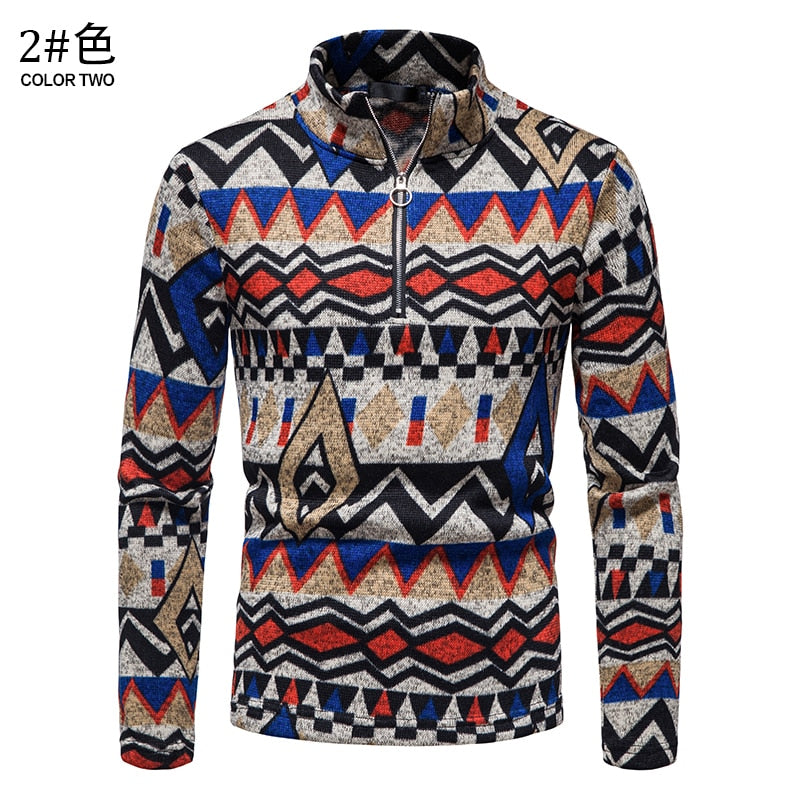 Warm Men Long-sleeved Sweater Stand-up Collar Zipper Sweater