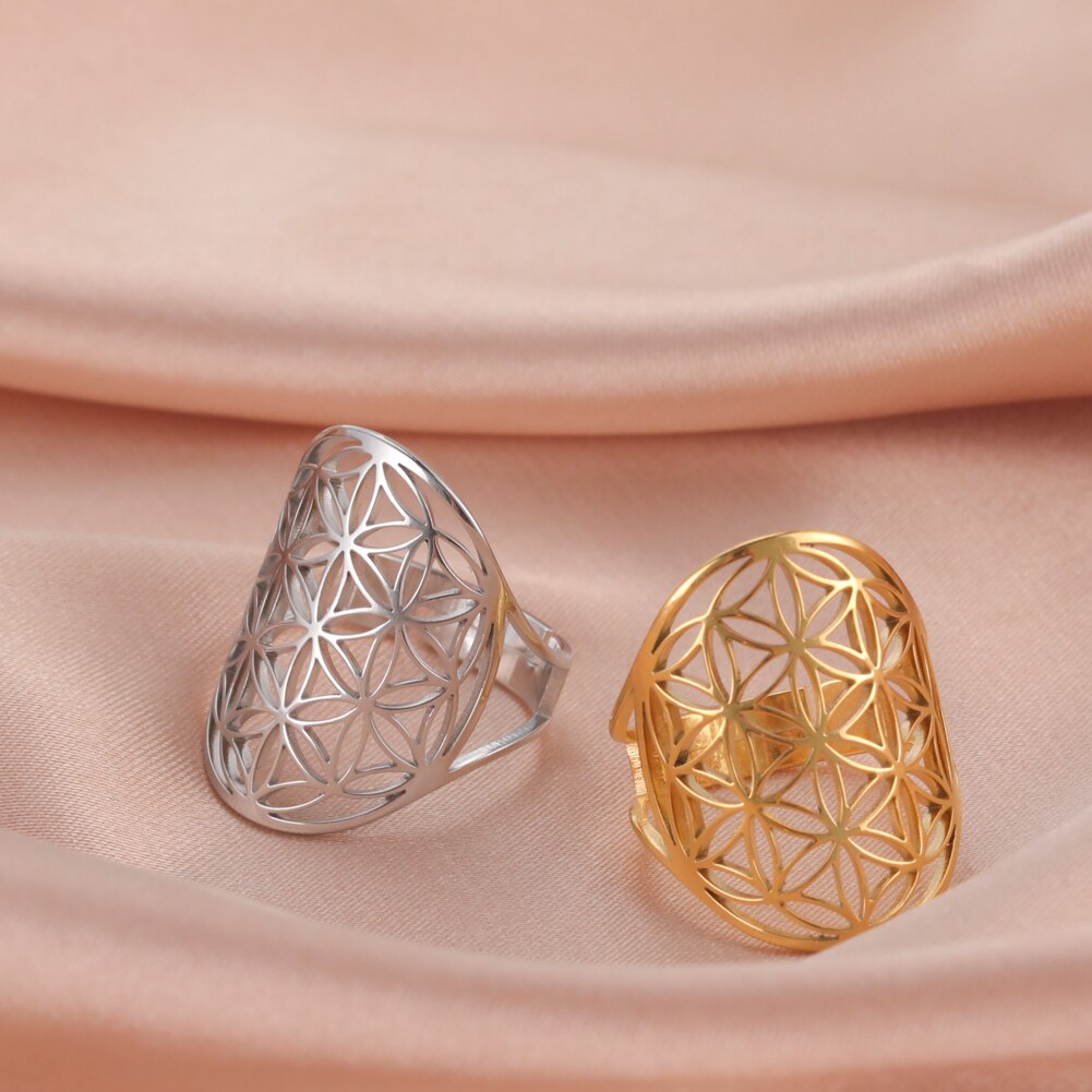 Geometric Flower of Life Ring Adjustable Stainless Steel Ring