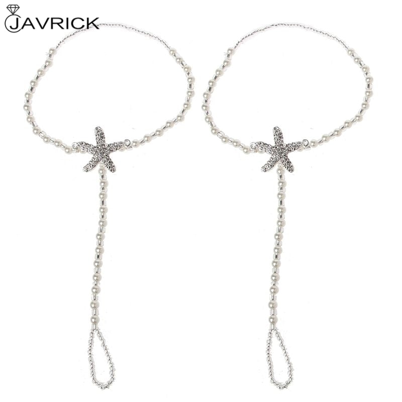 2 Pcs/Set Pearl Ankle Chain Beach Wedding Foot