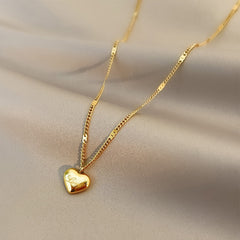 Stainless Steel Gold Color Love Heart Necklaces Trend Fashion