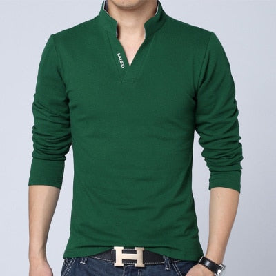 Men T Shirt Collar Long Sleeve Top Men Brand Slim Fit Tee Shirts