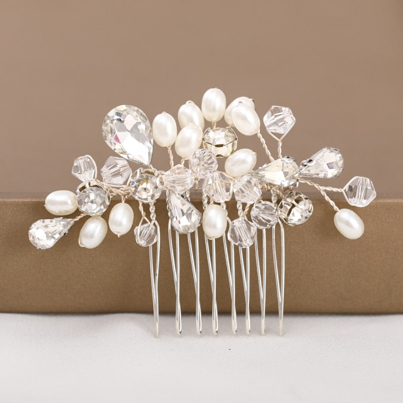 Silver Color Pearl Crystal Wedding Hair Combs Hair Accessories