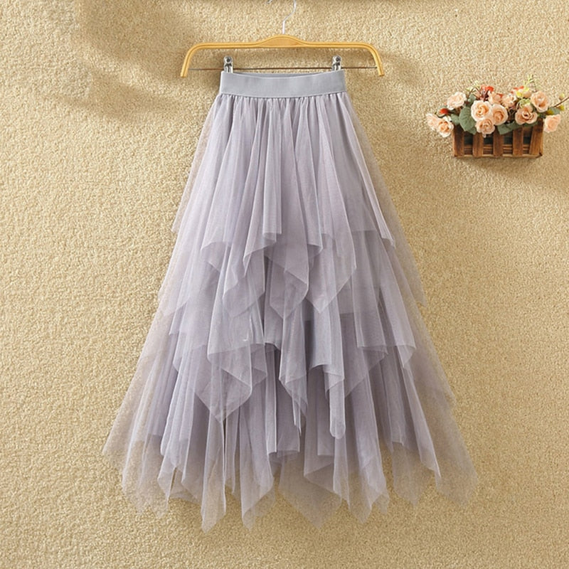 Tulle Skirts Womens Faldas Mujer Moda Fashion Elastic High Waist