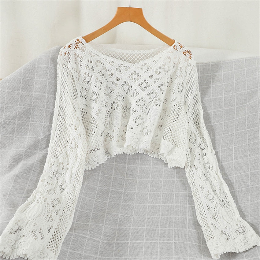 Boho Hollow Out Crochet Crop Top Pullover