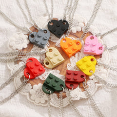 Punk 2Pcs Heart Brick Couples Love Necklace