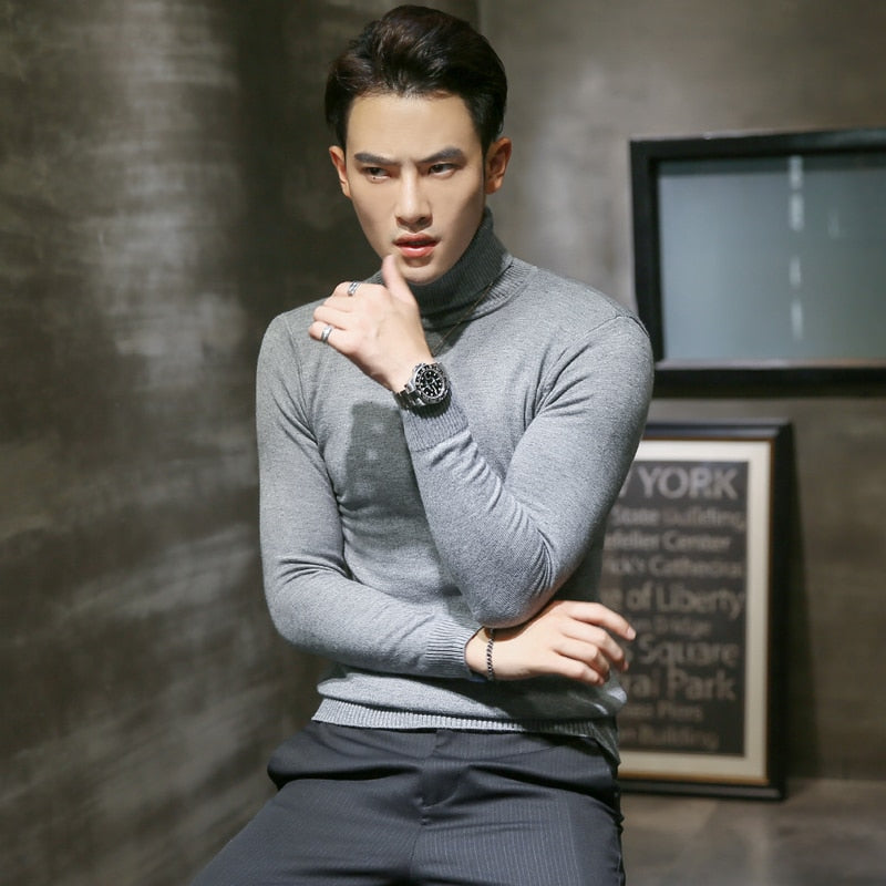 Men Turtleneck Sweaters Knitted Pullovers Casual Sweater Knitwear