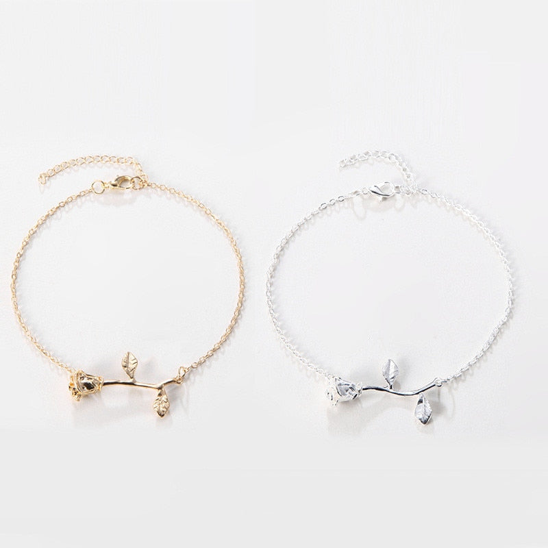 Simple Gold Color Rose Flower Chain Anklets