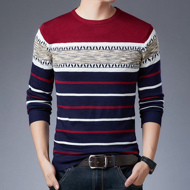 Men Sweater Knitted Pullover Classic Slim Bottoms Casual Fashion Sweaters