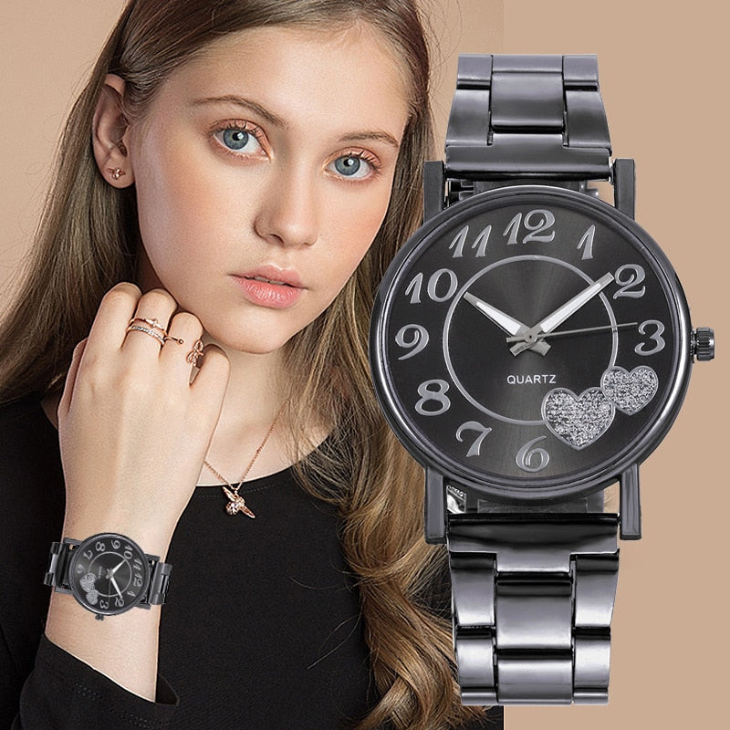 Crystal Women Black Watch Brand Ladies Rhinestone Quartz Wristwatches