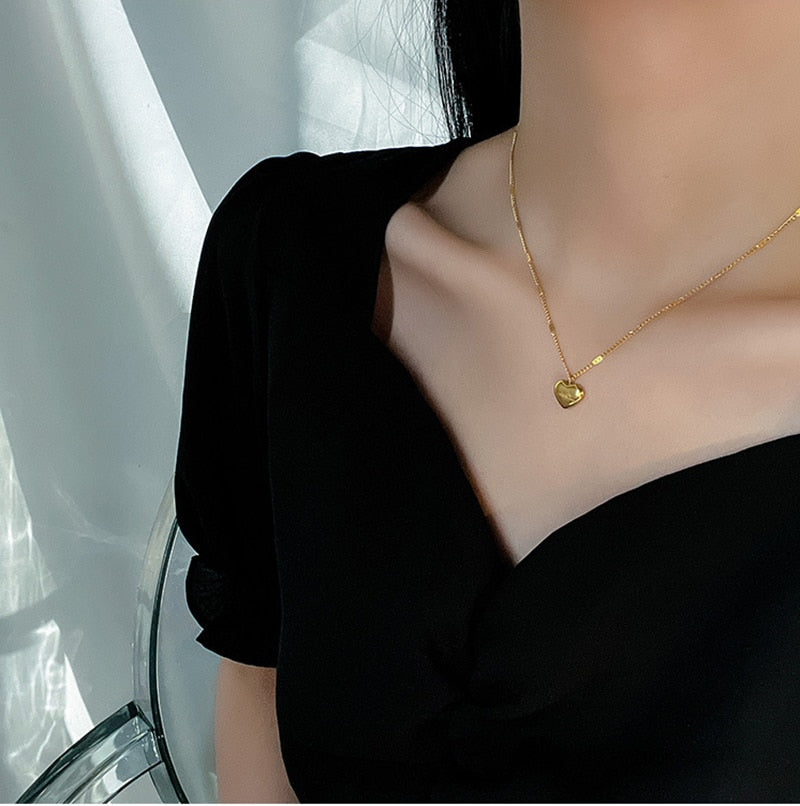 Stainless Steel Gold Color Love Heart Necklaces Trend Fashion