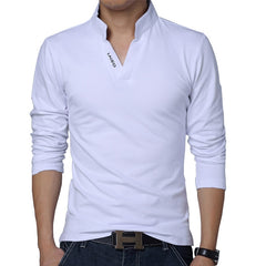 Men T Shirt Collar Long Sleeve Top Men Brand Slim Fit Tee Shirts