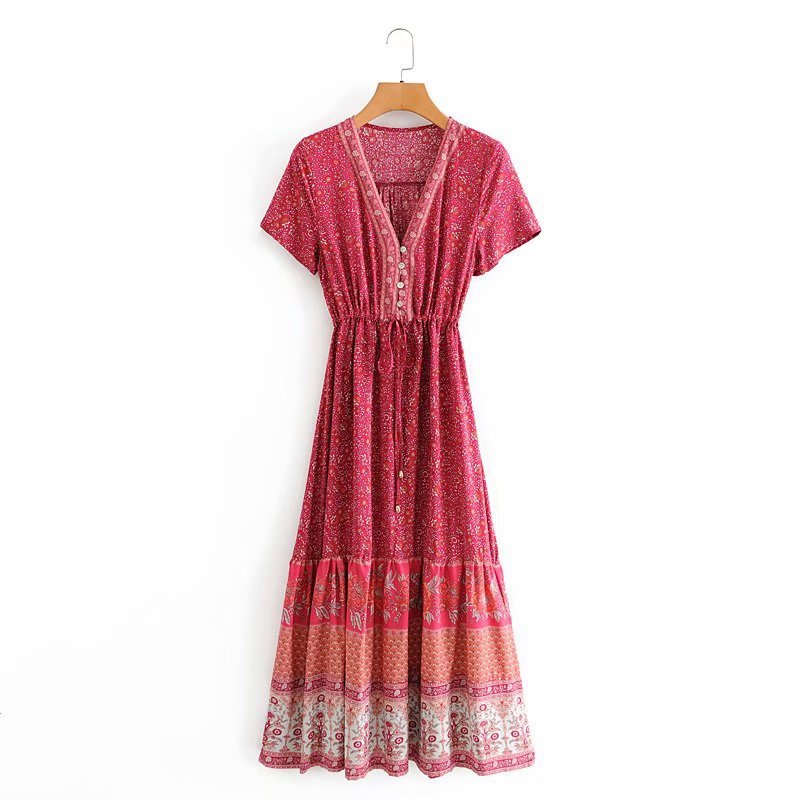 V-neck Long Flared Sleeves Dress Boho Hippie Chic Maxi Dress Vestidos