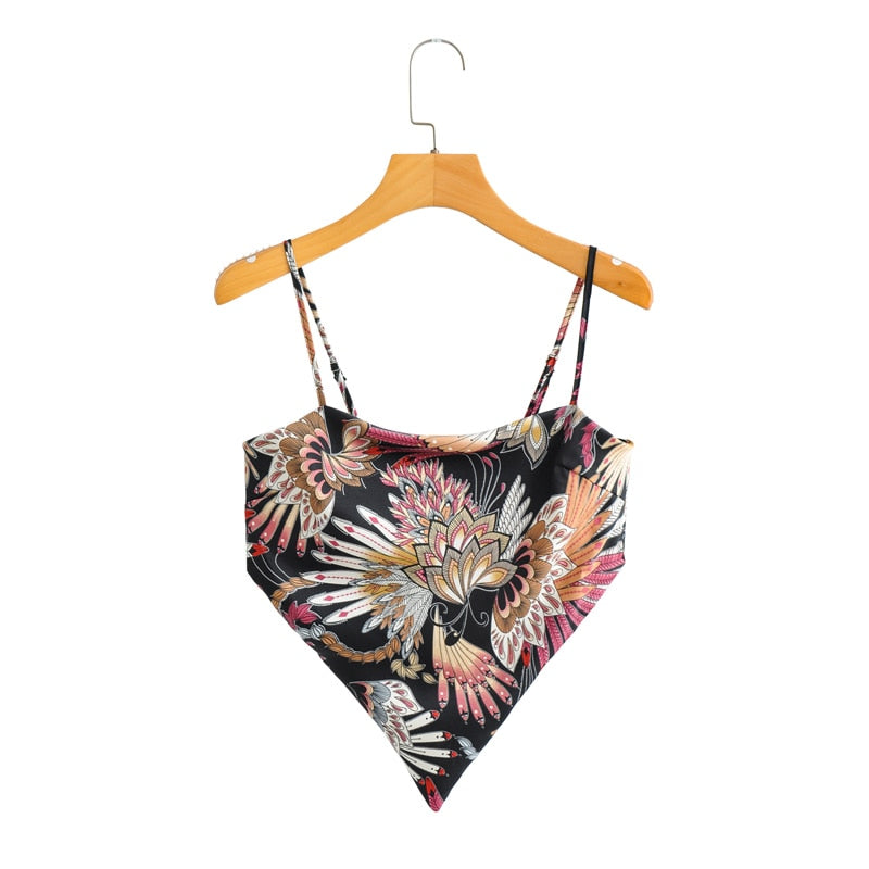 Boho Hippie Women  Floral Print Sleeveless Crop Tops