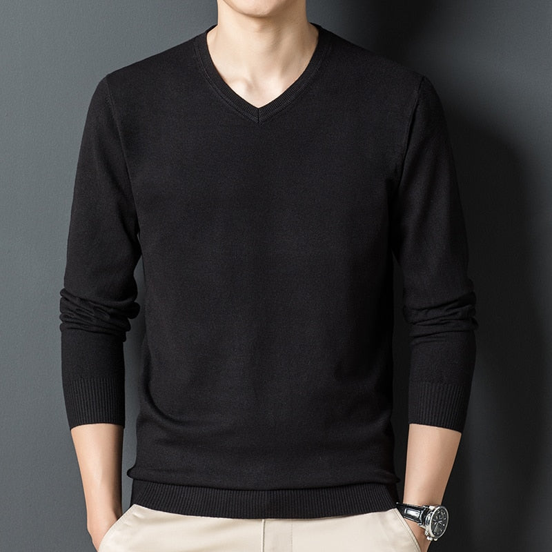 Men Woolen Sweaters Classic Business Pullover V-neck Sweater Bottoming Shirt