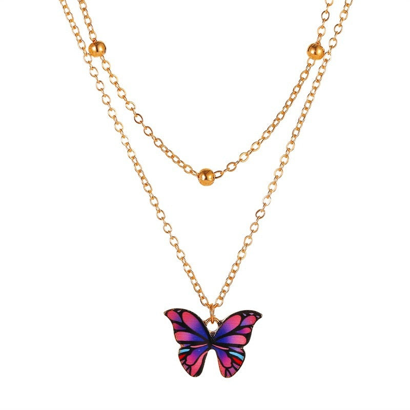 Vintage Multilayer Pendant Butterfly Necklace Boho Fashion