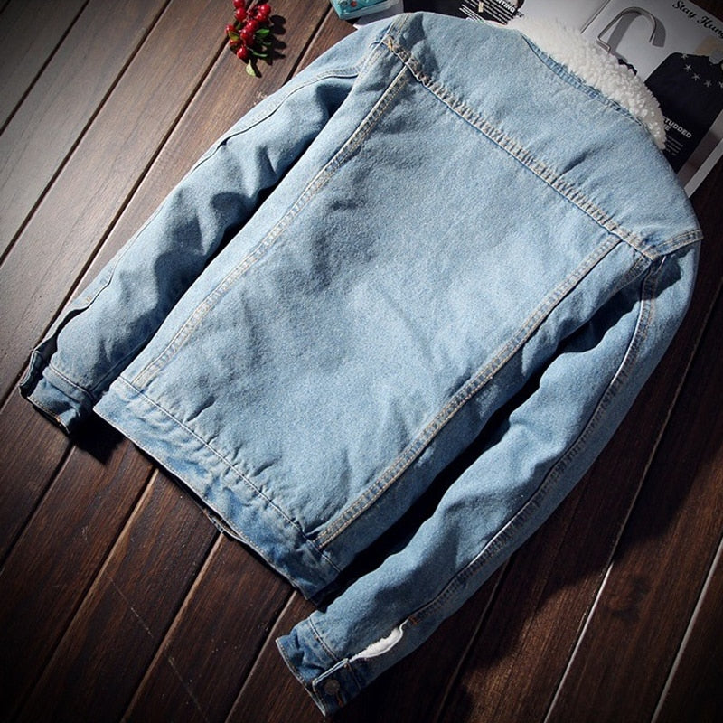 Warm Fleece Thick Denim Jacket Winter Jean Jacket Coat Outwear Cowboy