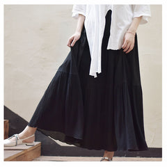 White Long Skirt High Waist Stretch Cotton And Linen Skirts