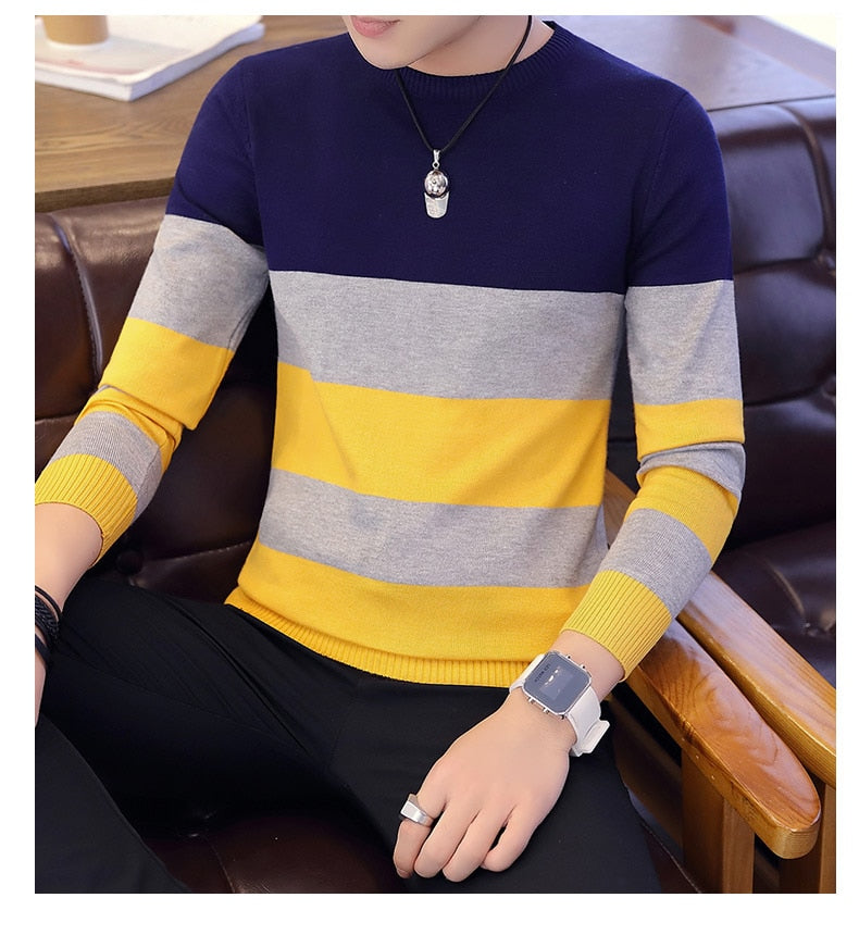 men sweater Slim youth striped sweater