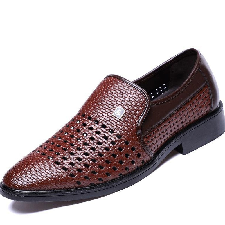 Men Business Formal Shoes Hollow Out Soft Oxfords Shoes Slip on Flat Dress