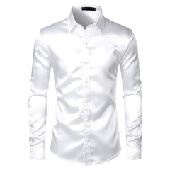 Men Shirts Silk Smooth Shirt Slim Fit Casual Shirt