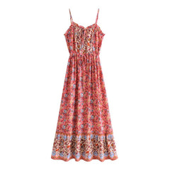 Bohemia Pink Floral Print Spaghetti Strap Dress