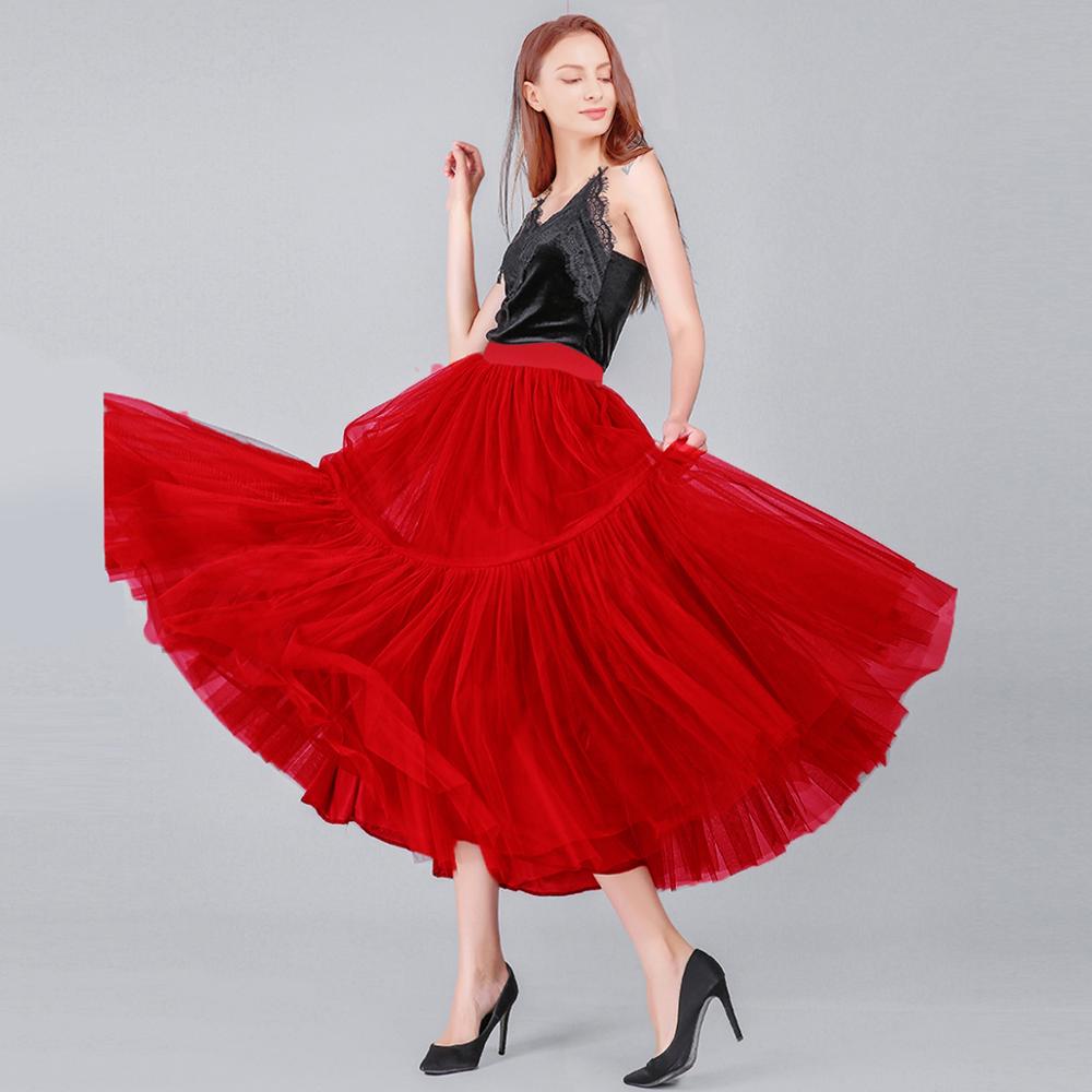 90 cm Luxury Soft Tulle Skirt Hand-made Maxi Long Pleated Skirts