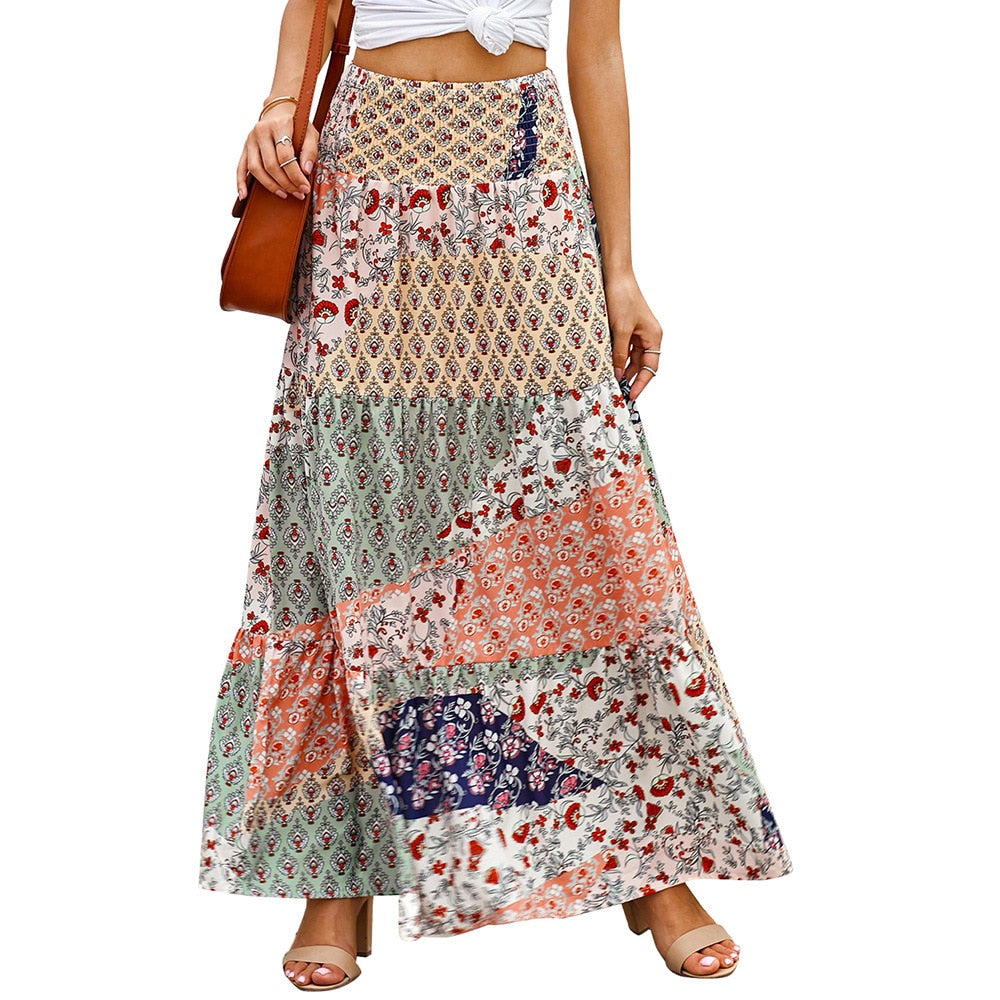 Bohemian Women's Printed Skirt National Style High Waist Slim Skirts