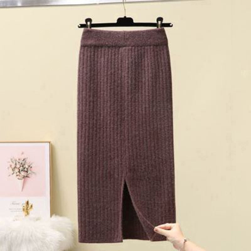 Knit Pencil Skirt Women High Waist Elastic Skirts