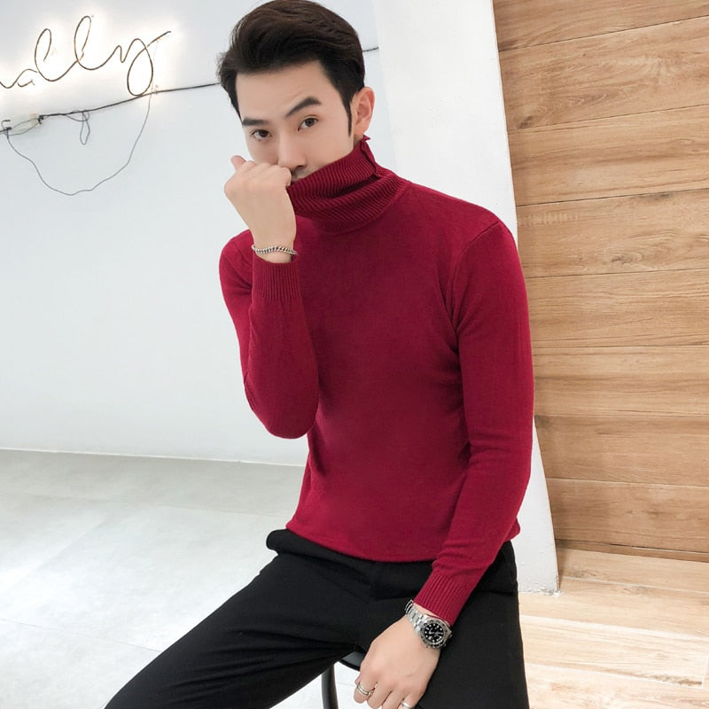 Men Turtleneck Sweaters Knitted Pullovers Casual Sweater Knitwear