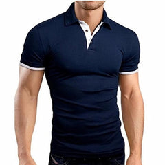 Men T-shirt Lapel Casual Short-sleeved Stitching Men T-shirt Pullover Top