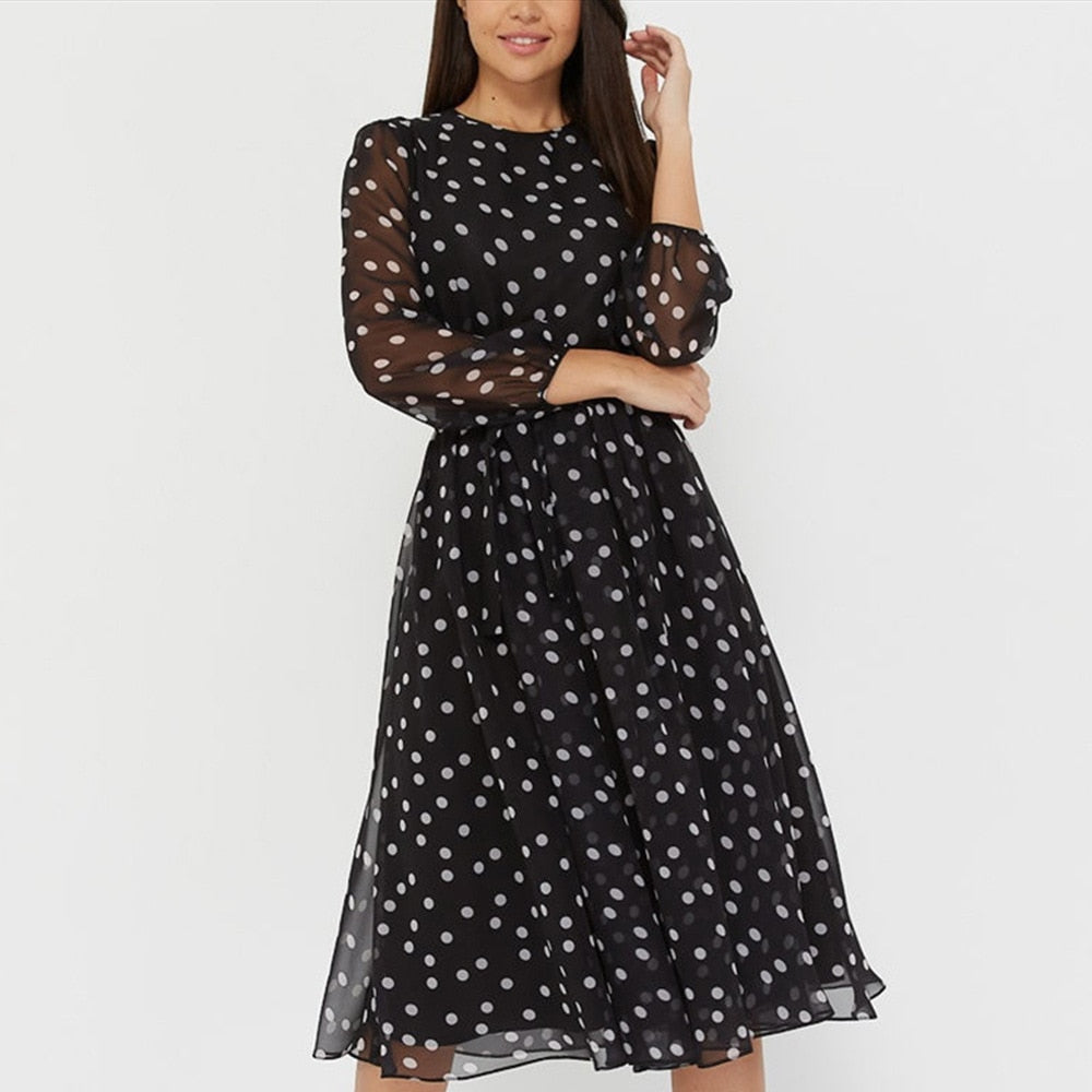 Elegant Dot Print Long Sleeve Women Dresses