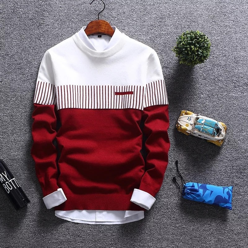 Men Pullover Wool Slim Fit Striped Knitted Sweaters