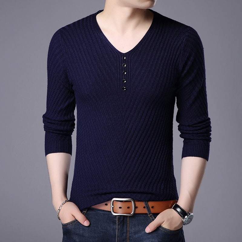 Men Sweater Knitted Pullover Classic Slim Bottoms Casual Fashion Sweaters