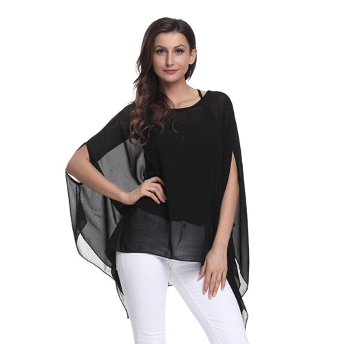 Women Blouses Chiffon Blouse Shirt Batwing Sleeve