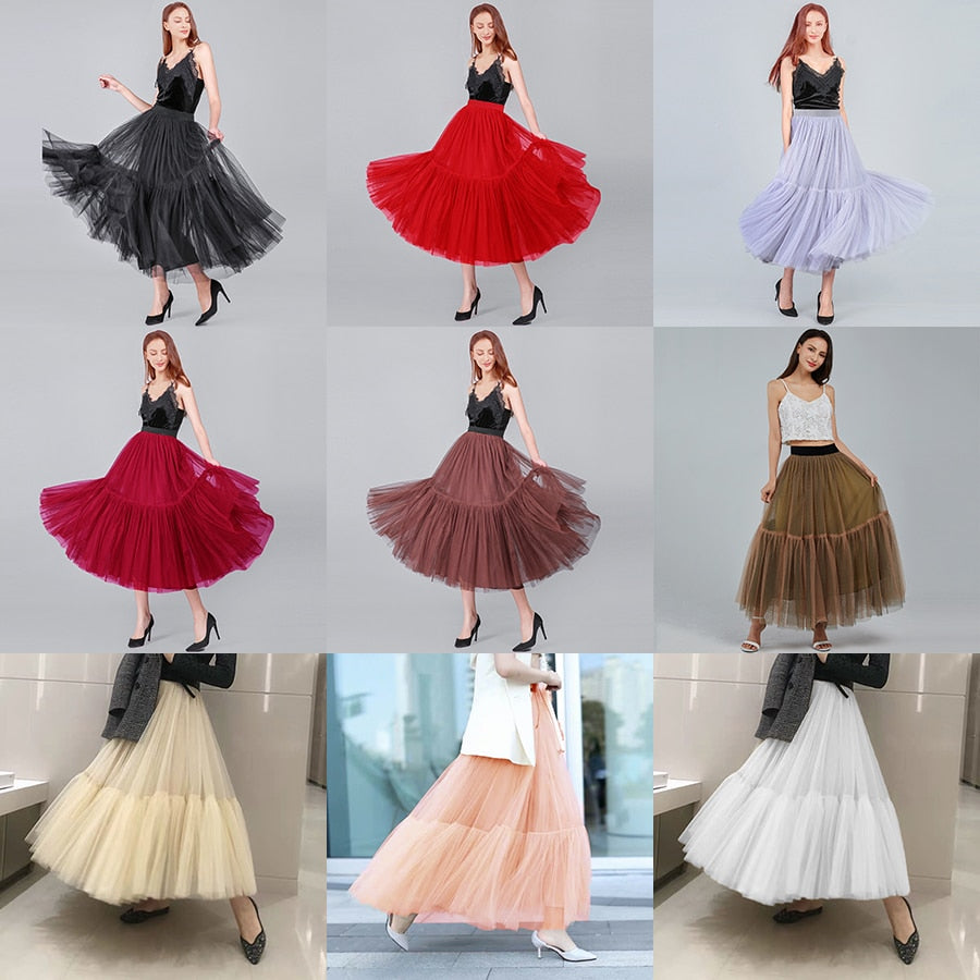 90 cm Luxury Soft Tulle Skirt Hand-made Maxi Long Pleated Skirts