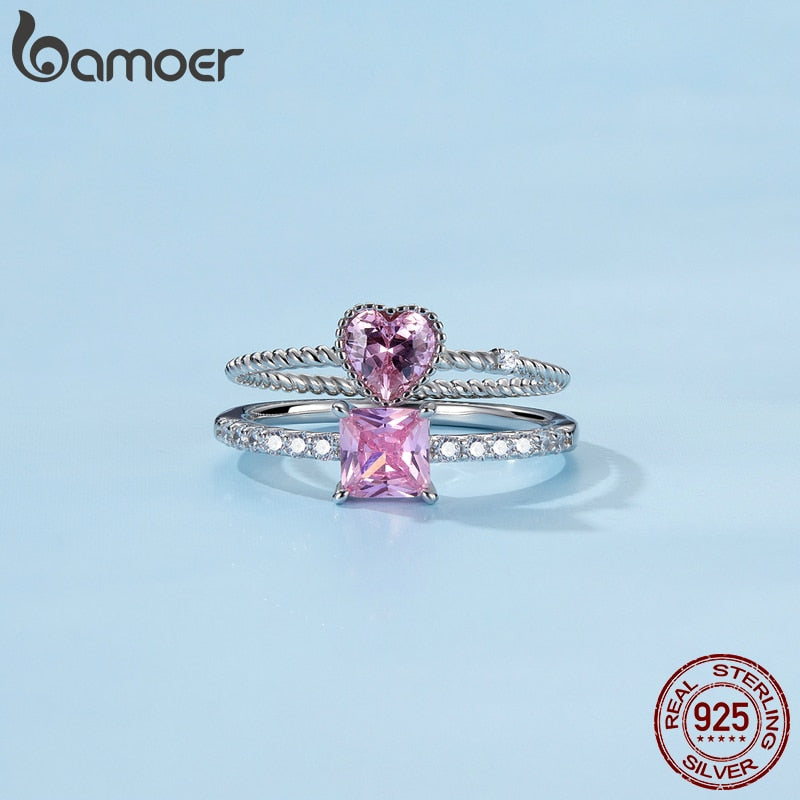 Pink Love CZ Ring For Fashion Women Cute Fine Jewelry