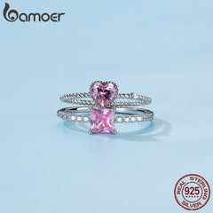 Pink Love CZ Ring For Fashion Women Cute Fine Jewelry