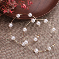 Simple Plain Metal Pearl Hoop Earrings Fashion Big Circle Hoops