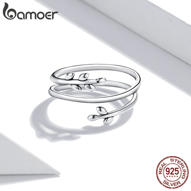 Adjustable Open Ring 925 Sterling Silver New Trendy Multilayer Leaf Ring