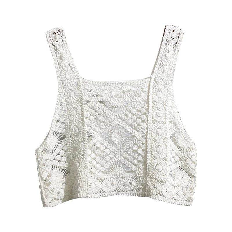 Crocheted Short Tank Tops Hollow Knit Vest Sling Short Top