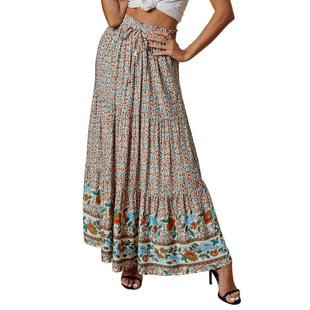 Bohemian Women's Printed Skirt National Style High Waist Slim Skirts