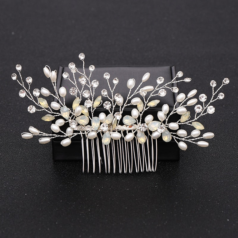 Silver Color Pearl Crystal Wedding Hair Combs Hair Accessories