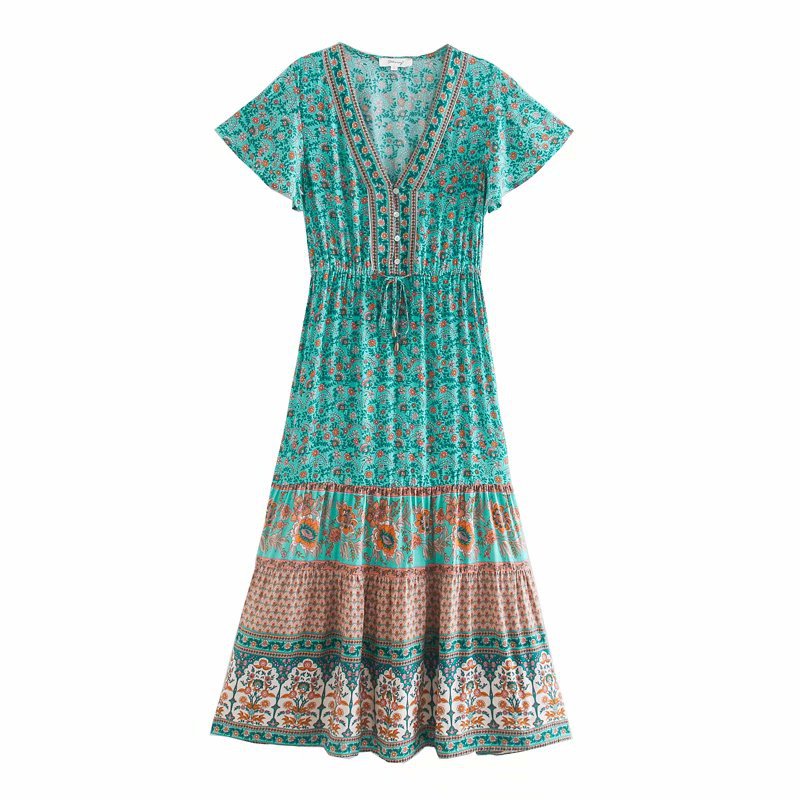 V-neck Long Flared Sleeves Dress Boho Hippie Chic Maxi Dress Vestidos