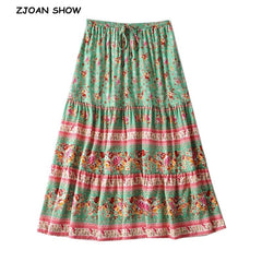 Bohemia Spliced Ruched Pleated Floral Print Women Skirt