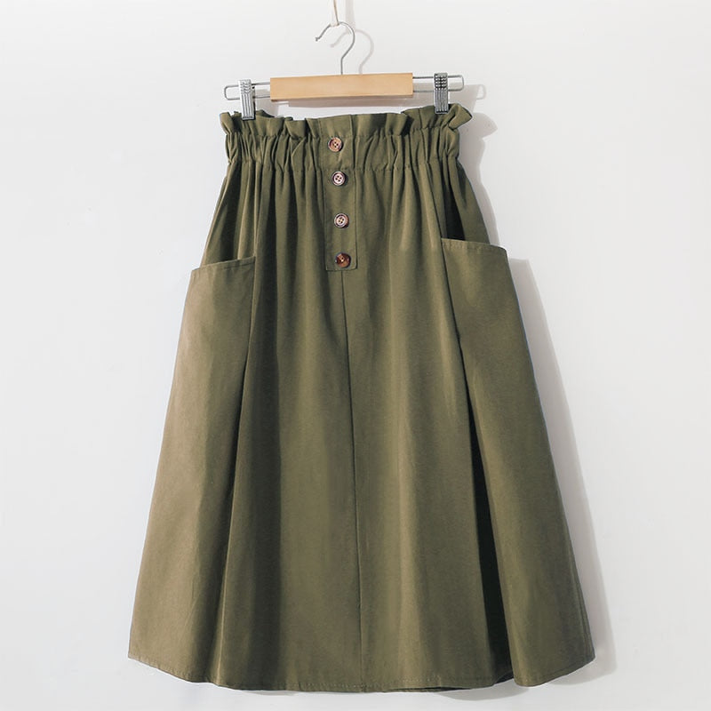 Style Casual Solid High Waist  A-Line Midi Skirts