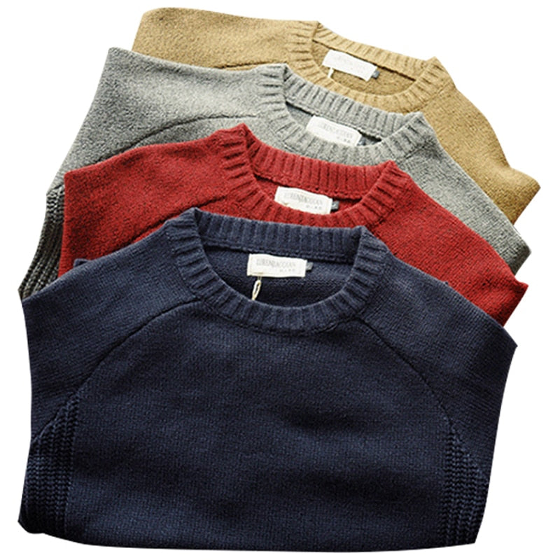 Men Pullover Sweater Casual Loose Thick O-Neck Wool Knitwear